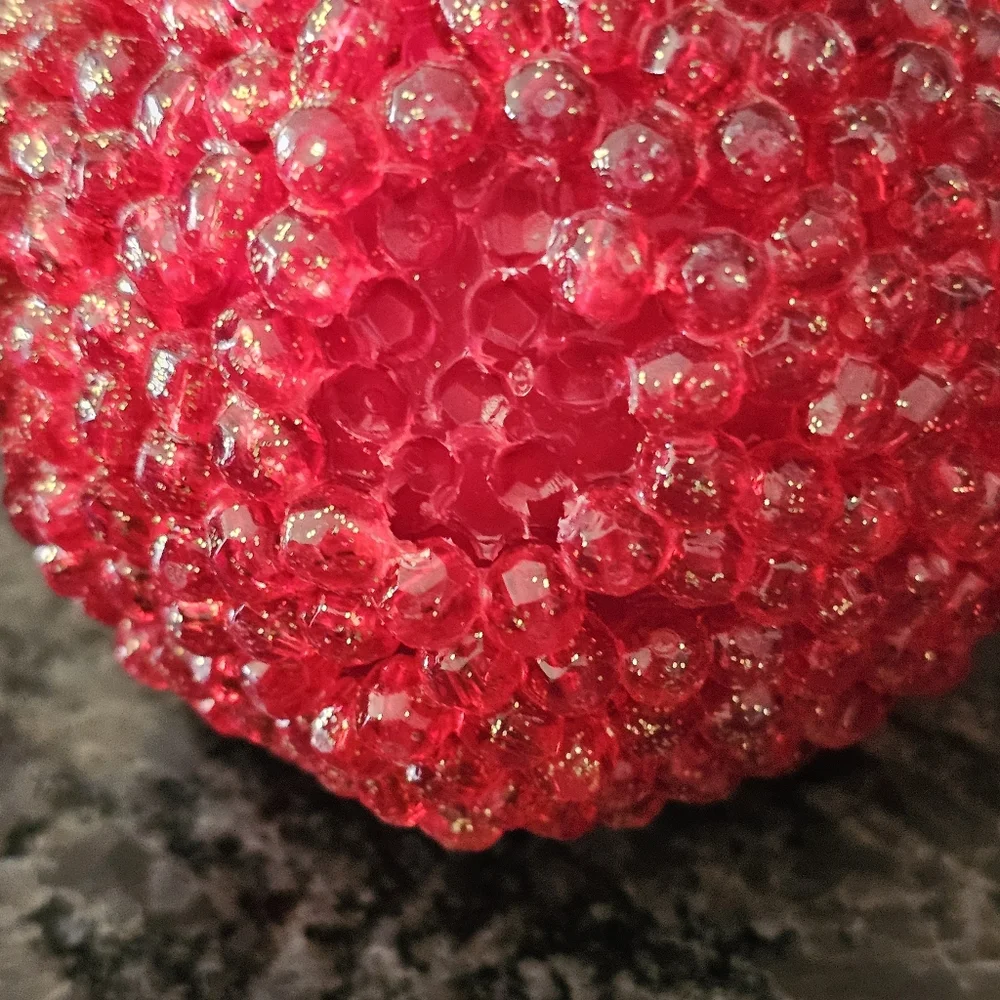 MCM Beaded Red Apple Pear Christmas Ornaments Fruit Glitter Shimmer Vtg 6 Pieces